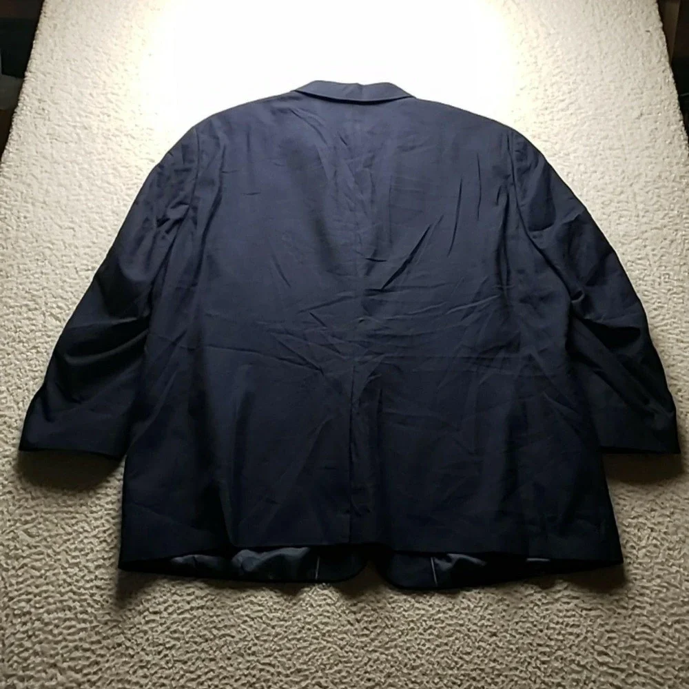 Geoffrey Beene Blazer Mens 52S Navy Blue Polyester Rayon Sport Coat Jacket